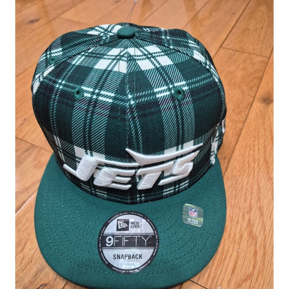 New York Jets New Era 9FIFTY Snapback Hat Green White Plaid NFL On Field Cap OSF